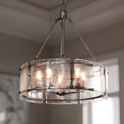 Urban Ambiance - Chandelier - UQL2872 Industrial Chandelier, 23.5"H x 20.5"W, Silver Etch Finish, Nantes Collection - 