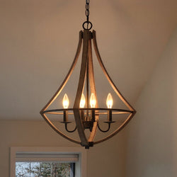 Urban Ambiance - Chandelier - UQL2962 Farmhouse Chandelier, 24"H x 18.25"W, Wood Grain Metal with Antique Black Finish, Swansea Collection - 