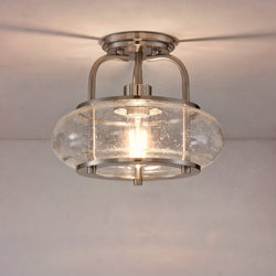 Urban Ambiance - Ceiling Light - UQL3280 Utilitarian Ceiling Light, 10"H x 12"W, Brushed Nickel Finish, Clearwater Collection -