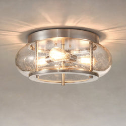 Urban Ambiance - Ceiling Light - UQL3300 Utilitarian Ceiling Light, 7"H x 16"W, Brushed Nickel Finish, Clearwater Collection -