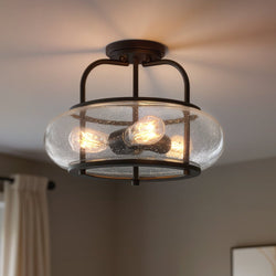 Urban Ambiance - Ceiling Light - UQL3311 Utilitarian Ceiling Light, 12"H x 16"W, Dark Bronze Finish, Clearwater Collection - 