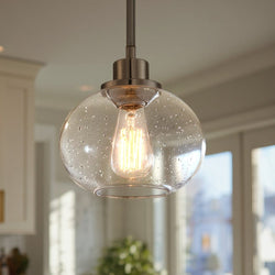 Urban Ambiance - Pendant Light - UQL3320 Utilitarian Pendant Light, 7.5"H x 8"W, Brushed Nickel Finish, Clearwater Collection - 