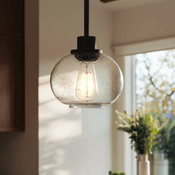 Urban Ambiance - Pendant Light - UQL3321 Utilitarian Pendant Light, 7.5"H x 8"W, Dark Bronze Finish, Clearwater Collection - 