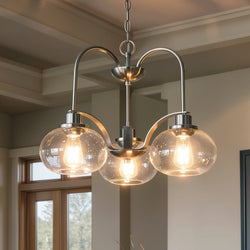 Urban Ambiance - Chandelier - UQL3350 Utilitarian Chandelier, 16.5"H x 22"W, Brushed Nickel Finish, Clearwater Collection - 