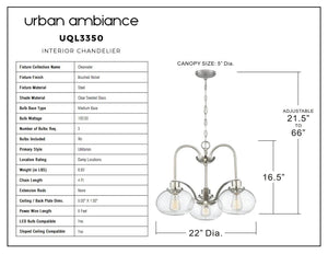 Urban Ambiance - Chandelier - UQL3350 Utilitarian Chandelier, 16.5
