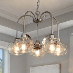 Urban Ambiance - Chandelier - UQL3360 Utilitarian Chandelier, 19"H x 26.1"W, Brushed Nickel Finish, Clearwater Collection - 