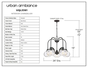 The Urban Ambiance UQL3361 Utilitarian Chandelier from the Clearwater Collection features adjustable height (24