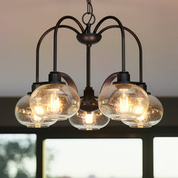 Urban Ambiance - Chandelier - UQL3361 Utilitarian Chandelier, 19"H x 26.1"W, Dark Bronze Finish, Clearwater Collection - 