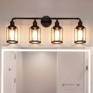 Urban Ambiance - Bath Vanity Light - UQL3500 Luxe Industrial Bath Vanity Light, 12"H x 33.5"W, Natural Black Finish, Hillsboro Collection -