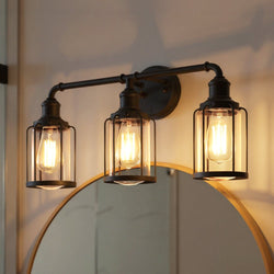 Urban Ambiance - Bath Vanity Light - UQL3501 Luxe Industrial Bath Vanity Light, 12"H x 24"W, Natural Black Finish, Hillsboro Collection - 
