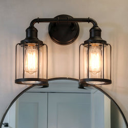 Urban Ambiance - Bath Vanity Light - UQL3502 Luxe Industrial Bath Vanity Light, 12"H x 14.5"W, Natural Black Finish, Hillsboro Collection -