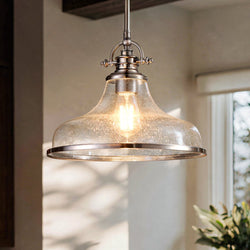 Urban Ambiance - Pendant Light - UQL3665 Traditional Pendant 10.75''H x 13.5''W, Brushed Nickel Finish, Pasadena Collection - 