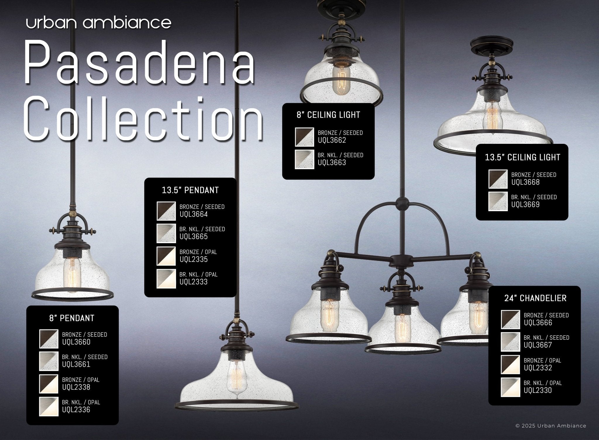 UQL3661 Traditional Pendant 9.5''H x 8''W, Brushed Nickel Finish