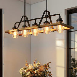 Urban Ambiance - Chandelier - UQL4052 Farmhouse Chandelier 14.25''H x 39.5''W, Ash Black Finish, Kendal Collection -