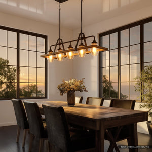 Urban Ambiance - Chandelier - UQL4052 Farmhouse Chandelier 14.25''H x 39.5''W, Ash Black Finish, Kendal Collection -