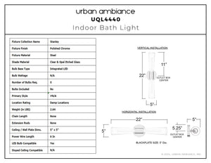 Urban Ambiance - Bath Light - UQL4440 Luxe Industrial Indoor Bath Light, 22.00''H x 5.00''W x 5.00''D, Polished Chrome Finish, Stanley Collection - 