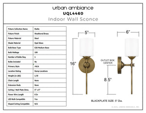 Urban Ambiance - Wall Sconce - UQL4460 Vintage Indoor Wall Sconce, 16.00''H x 5.00''W x 6.00''D, Weathered Brass Finish, Rialto Collection - 
