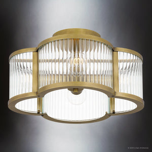 Urban Ambiance - Ceiling Light - UQL4480 Art Deco Indoor Ceiling Light, 8.25''H x 15.00''W x 15.00''D, Weathered Brass Finish, Royston Collection - 