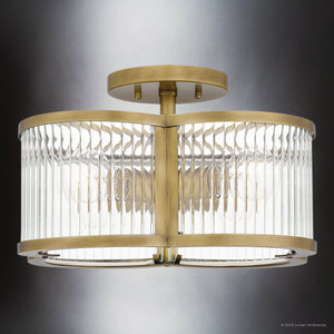 Urban Ambiance - Ceiling Light - UQL4480 Art Deco Indoor Ceiling Light, 8.25''H x 15.00''W x 15.00''D, Weathered Brass Finish, Royston Collection - 
