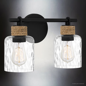 Urban Ambiance - Bath Light - UQL4521 Coastal Indoor Bath Light, 9.25''H x 14.50''W x 5.75''D, Matte Black Finish, Lancaster Collection - 