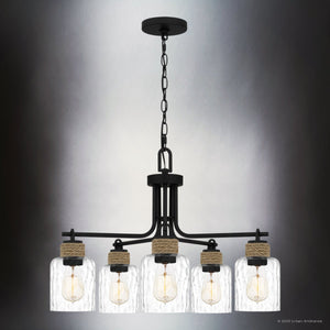 Urban Ambiance - Chandelier - UQL4523 Natural Indoor Chandelier, 17.75''H x 25.50''W x 25.50''D, Matte Black Finish, Lancaster Collection - 