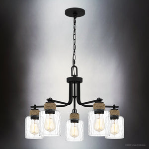 Urban Ambiance - Chandelier - UQL4523 Natural Indoor Chandelier, 17.75''H x 25.50''W x 25.50''D, Matte Black Finish, Lancaster Collection - 