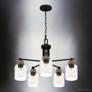Urban Ambiance - Chandelier - UQL4523 Natural Indoor Chandelier, 17.75''H x 25.50''W x 25.50''D, Matte Black Finish, Lancaster Collection - 