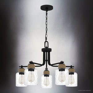 Urban Ambiance - Chandelier - UQL4523 Natural Indoor Chandelier, 17.75''H x 25.50''W x 25.50''D, Matte Black Finish, Lancaster Collection - 
