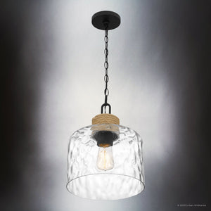 Urban Ambiance - Pendant - UQL4524 Natural Indoor Pendant, 14.75''H x 12.00''W x 12.00''D, Matte Black Finish, Lancaster Collection - 