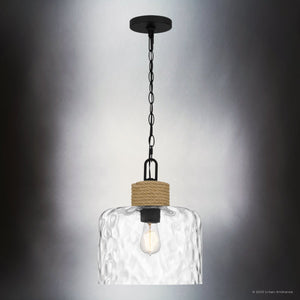 Urban Ambiance - Pendant - UQL4524 Natural Indoor Pendant, 14.75''H x 12.00''W x 12.00''D, Matte Black Finish, Lancaster Collection - 
