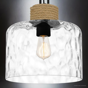 Urban Ambiance - Pendant - UQL4524 Natural Indoor Pendant, 14.75''H x 12.00''W x 12.00''D, Matte Black Finish, Lancaster Collection - 