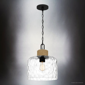 Urban Ambiance - Pendant - UQL4524 Natural Indoor Pendant, 14.75''H x 12.00''W x 12.00''D, Matte Black Finish, Lancaster Collection - 