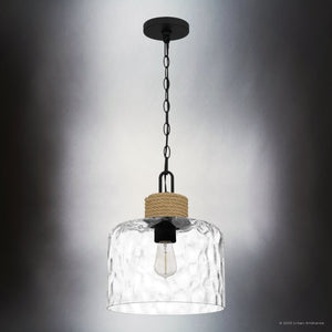 Urban Ambiance - Pendant - UQL4524 Natural Indoor Pendant, 14.75''H x 12.00''W x 12.00''D, Matte Black Finish, Lancaster Collection - 