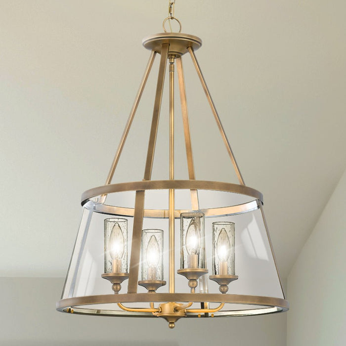 UQL4531 French Country Indoor Chandelier or Pendant, 28.25''H x 20.00''W x 20.00''D, Weathered Brass Finish, Guildford Collection
