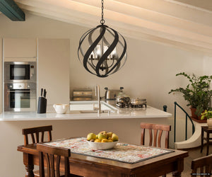 Urban Ambiance - Pendant - UQL4550 Tudor Indoor Pendant, 23.00''H x 19.50''W x 19.50''D, Earth Black Finish, Walsall Collection - 
