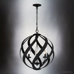 Urban Ambiance - Pendant - UQL4550 Tudor Indoor Pendant, 23.00''H x 19.50''W x 19.50''D, Earth Black Finish, Walsall Collection - 