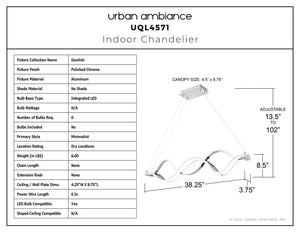 Urban Ambiance - Chandelier - UQL4571 Minimalist Indoor Chandelier, 8.50''H x 38.75''W x 3.75''D, Polished Chrome Finish, Dawlish Collection - 