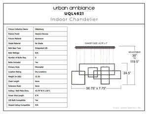 Urban Ambiance - Chandelier - UQL4621 Minimalist Indoor Chandelier, 24.50''H x 56.75''W x 7.75''D, Western Bronze Finish, Oldenburg Collection - 