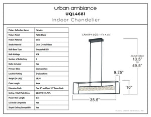 Urban Ambiance - Chandelier - UQL4681 Cosmopolitan Indoor Chandelier, 10.00''H x 35.50''W x 9.25''D, Matte Black Finish, Menden Collection - 