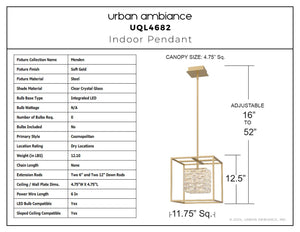 Urban Ambiance - Pendant - UQL4682 Cosmopolitan Indoor Pendant, 12.50''H x 11.75''W x 11.75''D, Soft Gold Finish, Menden Collection - 