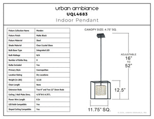Urban Ambiance - Pendant - UQL4683 Cosmopolitan Indoor Pendant, 12.50''H x 11.75''W x 11.75''D, Matte Black Finish, Menden Collection - 