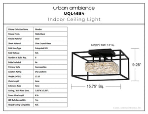 Urban Ambiance - Ceiling Light - UQL4684 Cosmopolitan Indoor Ceiling Light, 9.25''H x 15.75''W x 15.75''D, Matte Black Finish, Menden Collection - 