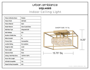Urban Ambiance - Ceiling Light - UQL4685 Cosmopolitan Indoor Ceiling Light, 9.25''H x 15.75''W x 15.75''D, Soft Gold Finish, Menden Collection - 