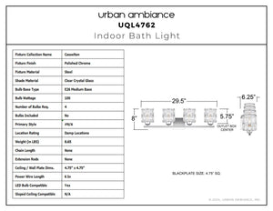 Urban Ambiance - Bath Light - UQL4762 Cosmopolitan Indoor Bath Light, 8.00''H x 29.50''W x 6.25''D, Polished Chrome Finish, Casselton Collection - 