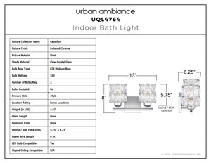 Urban Ambiance - Bath Light - UQL4764 Cosmopolitan Indoor Bath Light, 8.00''H x 13.00''W x 6.25''D, Polished Chrome Finish, Casselton Collection - 