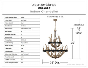 Urban Ambiance - Chandelier - UQL4820 Old World Indoor Chandelier, 39.00''H x 32.00''W x 32.00''D, Earth Black Finish, Vilnius Collection - 