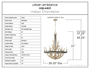 Urban Ambiance - Chandelier - UQL4821 Old World Indoor Chandelier, 31.00''H x 26.25''W x 26.25''D, Earth Black Finish, Vilnius Collection - 