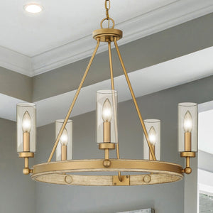 Urban Ambiance - Chandelier - UQL4830 Contemporary Indoor Chandelier, 22.50''H x 24.00''W x 24.00''D, Nouveau Painted Weathered Brass Finish, Washburn Collection -