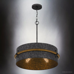 Urban Ambiance - Pendant - UQL4860 Natural Indoor Pendant, 22.00''H x 21.00''W x 21.00''D, Old Black Finish Finish, Augusta Collection - 