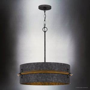 Urban Ambiance - Pendant - UQL4860 Natural Indoor Pendant, 22.00''H x 21.00''W x 21.00''D, Old Black Finish Finish, Augusta Collection - 